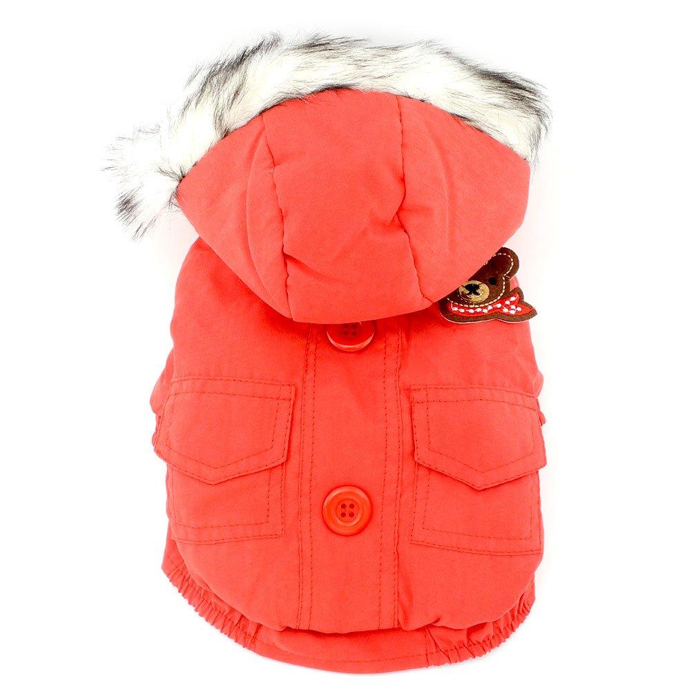 [Australia] - SMALLLEE_LUCKY_STORE Thick Cotton-Padded Dog Coat Winter Hooded Scarf Bear Patch, Blue, Large Red Small 