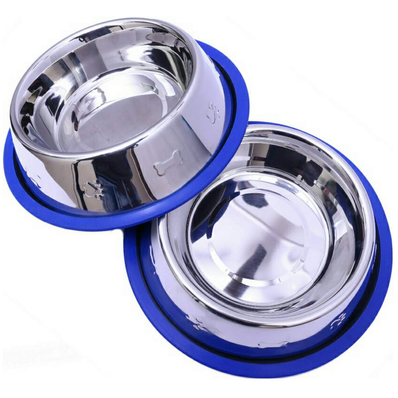 [Australia] - Mr. Peanut's Set of 2 Etched Stainless Steel Dog Bowls - Easy to Clean - Bacteria & Rust Resistant - Non-Skid No-Tip Silicone Ring - Feeding Bowls for Dogs 2 Pak / 32oz Each Bowl 