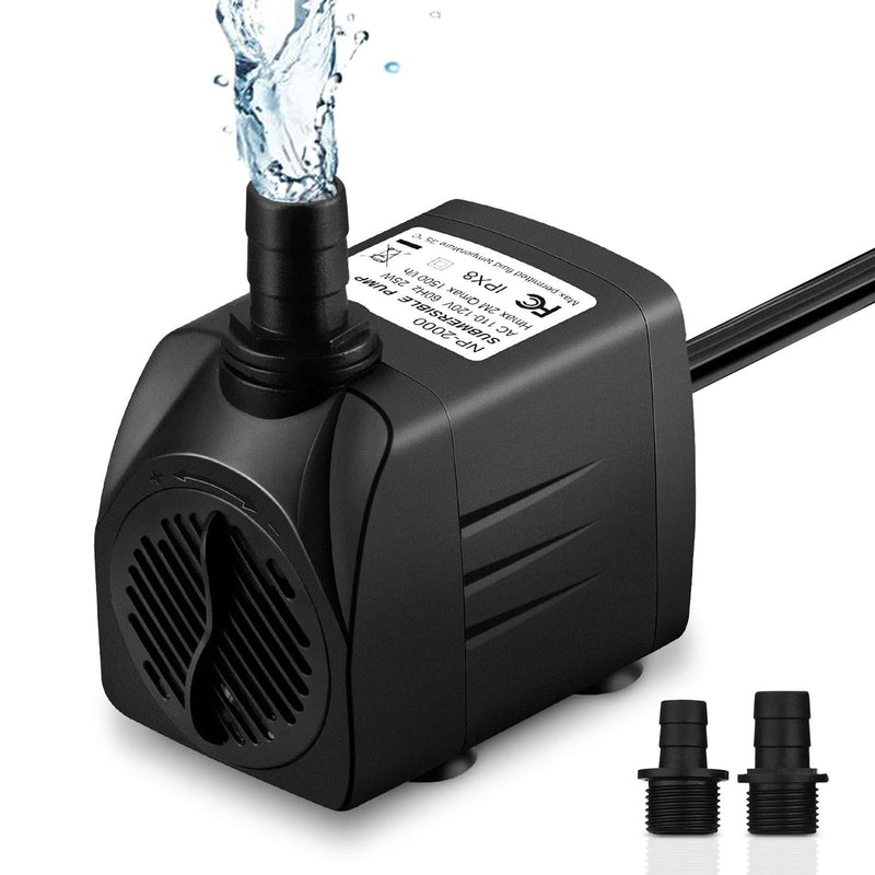 Homasy 400GPH Submersible Pump 25W Fountain Water Pump with 5.9ft Power Cord, 2 Nozzles for Aquarium, Fish Tank, Pond, Statuary, Hydroponics Black - PawsPlanet Australia