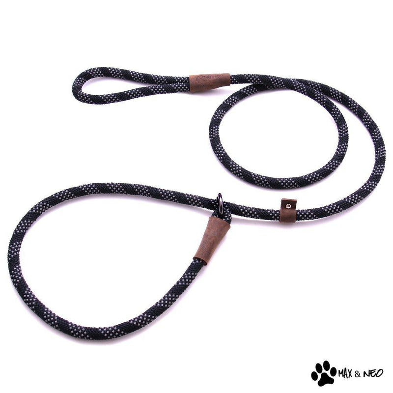 [Australia] - Max and Neo Rope Slip Lead Reflective 5 Foot - We Donate a Leash to a Dog Rescue for Every Leash Sold 5 FT x 1/2" BLACK 