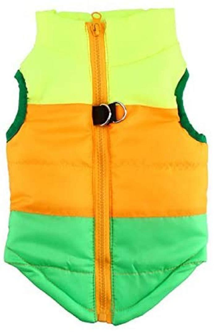 Idepet Pet Dog Cat Coat with Leash Anchor Color Patchwork Padded Puppy Vest Teddy Jacket Chihuahua Costumes Pug Clothes (XS, Green) X-Small - PawsPlanet Australia