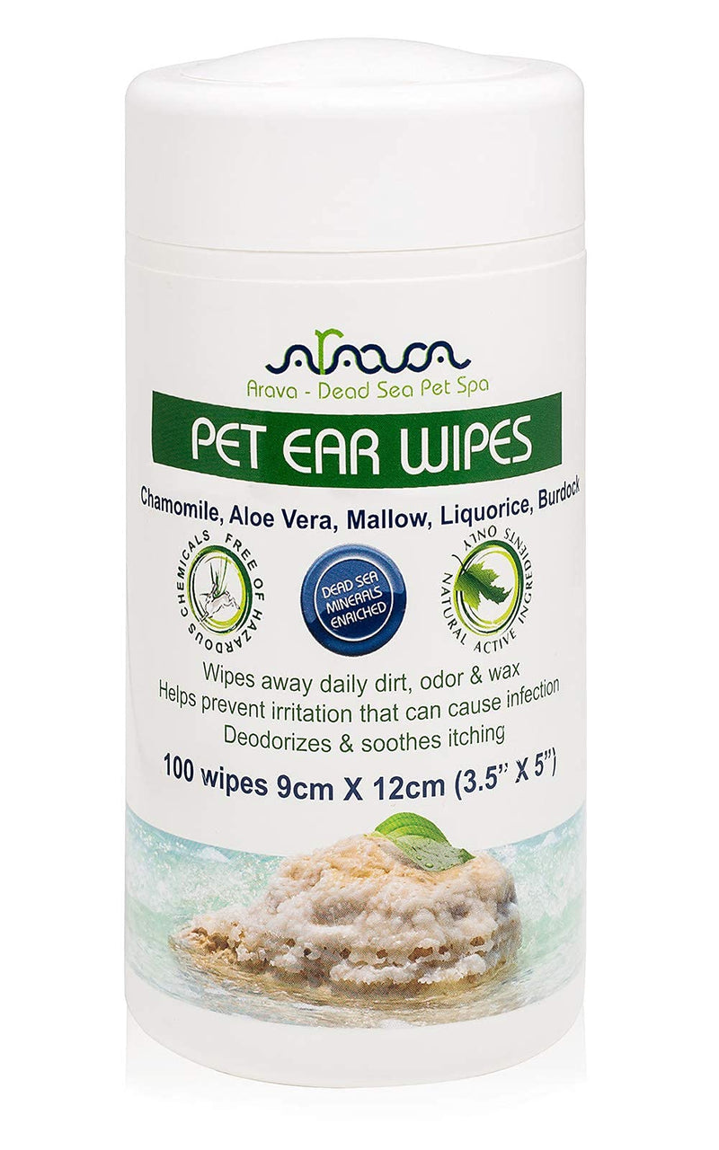 Arava Pet Ear Wipes for Dogs Cats - Dog Ear Wipes - 100 Count- Natural Medicated Cleansing Deodorizer- Cat Ear Wipes- Removes Dirt Wax Yeast & Mites Irritations -Prevents Odors Itching 1 Pack - 100 Wipes - PawsPlanet Australia