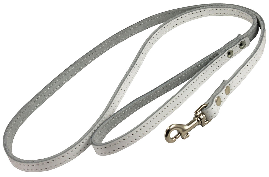 [Australia] - Dogs My Love Genuine Leather Dog Leash 4-Feet Wide White Small: 3/8" Wide 