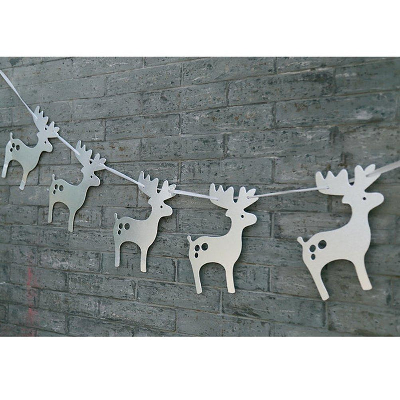 Tinksky Christmas Decoration Hanging Banners Moose Garlands Paper Supplies with Ribbon for Party Kids Birthday Decor Christmas Trees Ornament 3m (Silver) - PawsPlanet Australia