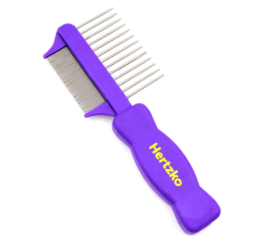 Hertzko Double Sided Flea Comb Densely Packed Pins Removes Fleas, Flea Eggs, and Debris, and The Wider Spaced Pins Detangles and Loosens Dead Undercoat - Suitable for Dogs and Cats - PawsPlanet Australia