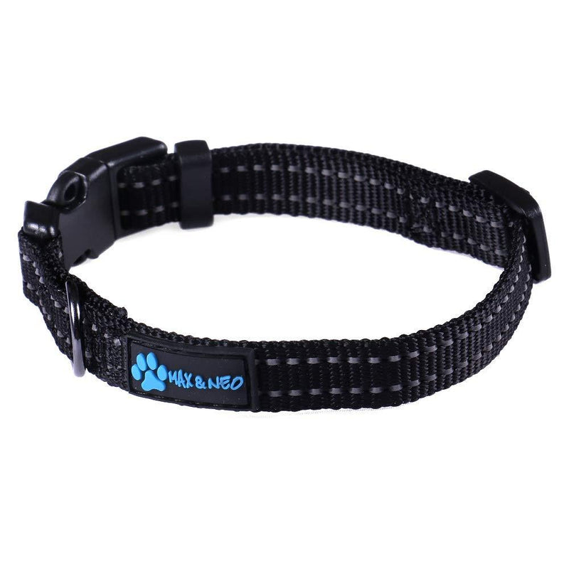 Max and Neo NEO Nylon Buckle Reflective Dog Collar - We Donate a Collar to a Dog Rescue for Every Collar Sold X-Small BLACK - PawsPlanet Australia