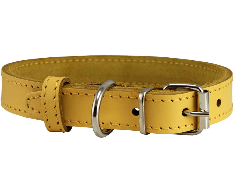[Australia] - Dogs My Love Genuine Leather Dog Collar Yellow 7 Sizes 13"-16" Neck; 3/4" Wide 