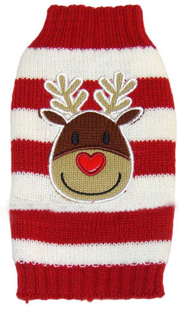 [Australia] - MaruPet Year Doggie Ribbed Halloween Two-Leg Sweater Knitwear Turtleneck Striped Elk Printed Christmas Cotton Vest Top for Teddy, Chihuahua, Shih Tzu, Yorkshire Terriers, Golden Retriever #6 - XXS A-1-red-1 
