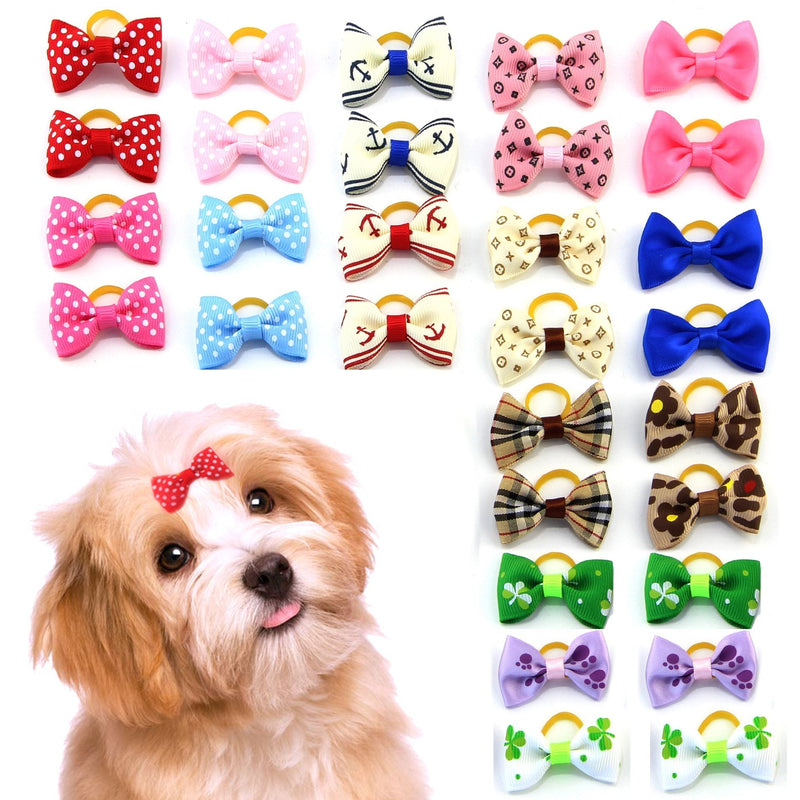 MEWTOGO 30 pcs/15 Pairs Dog Hair Bows with Rubber Bands-Pet Hair Accessories for Girl Puppy Small Dogs (Rubber Band) - PawsPlanet Australia