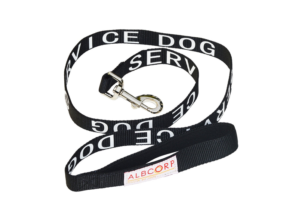 [Australia] - ALBCORP Padded Service Dog Leash - with Neoprene Handle - and Reflective Silk-Screen Print, 4 Foot, for Harnesses, Vests or Collars, Red/Black/Blue/Maroon Black 