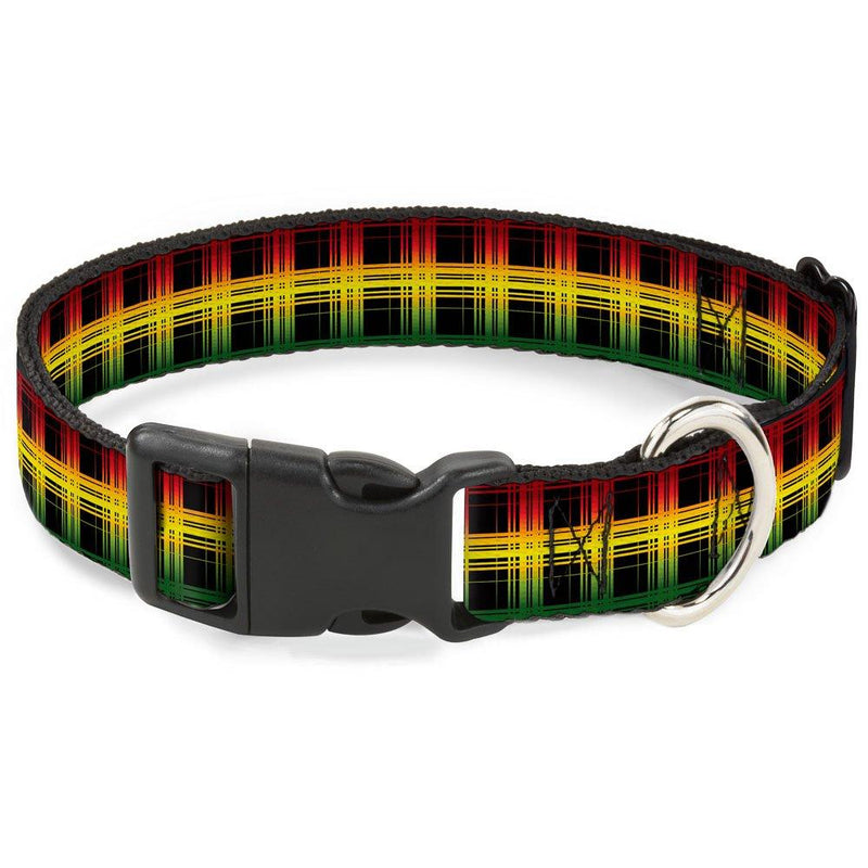 [Australia] - Buckle-Down Dog Collar Plastic Clip Plaid Black Rasta Available in Adjustable Sizes for Small Medium Large Dogs 1" Wide - Fits 11-17" Neck - Medium 