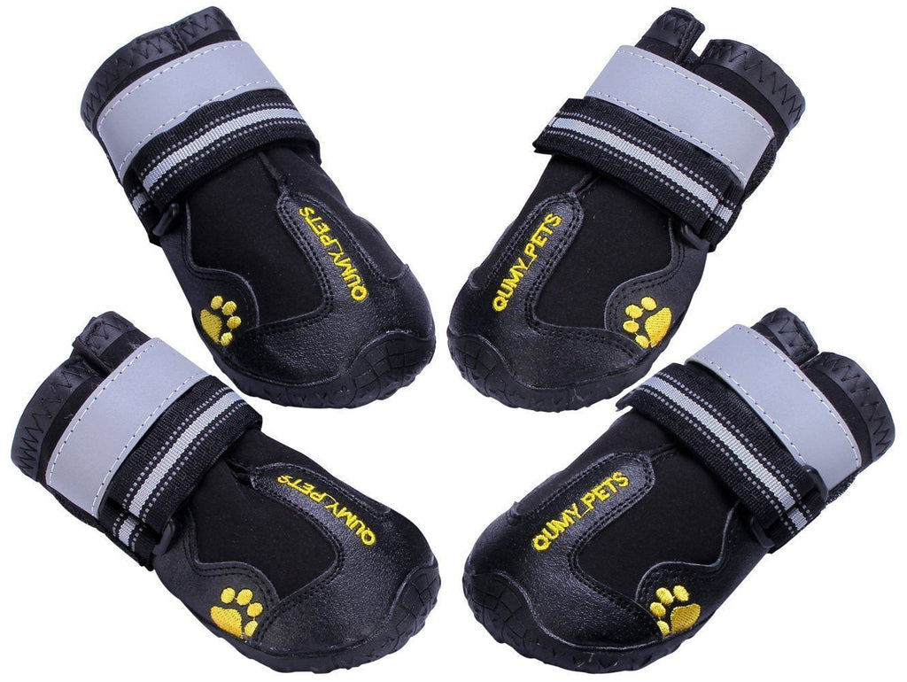 [Australia] - QUMY Dog Boots Waterproof Shoes for Dogs with Reflective Strape Rugged Anti-Slip Sole Black 4PCS size 6: 2.9"x2.5"(L*W) 
