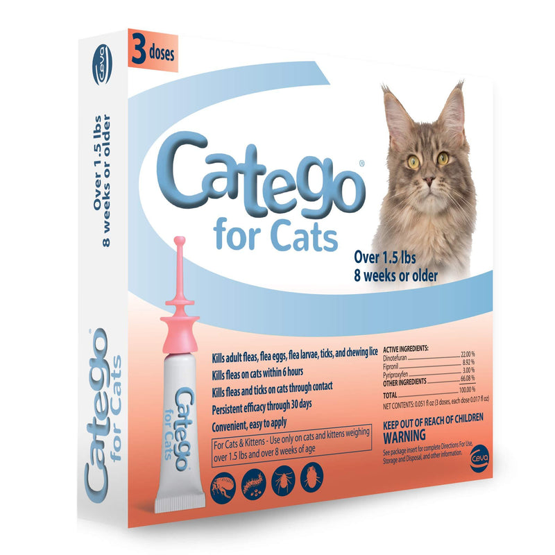 Catego Fast-Acting Flea and Tick Treatment For Cats/Kittens (Over 1.5 lbs) Kills Fleas Within 6 Hours, Prevents Flea Re-Infestations - PawsPlanet Australia