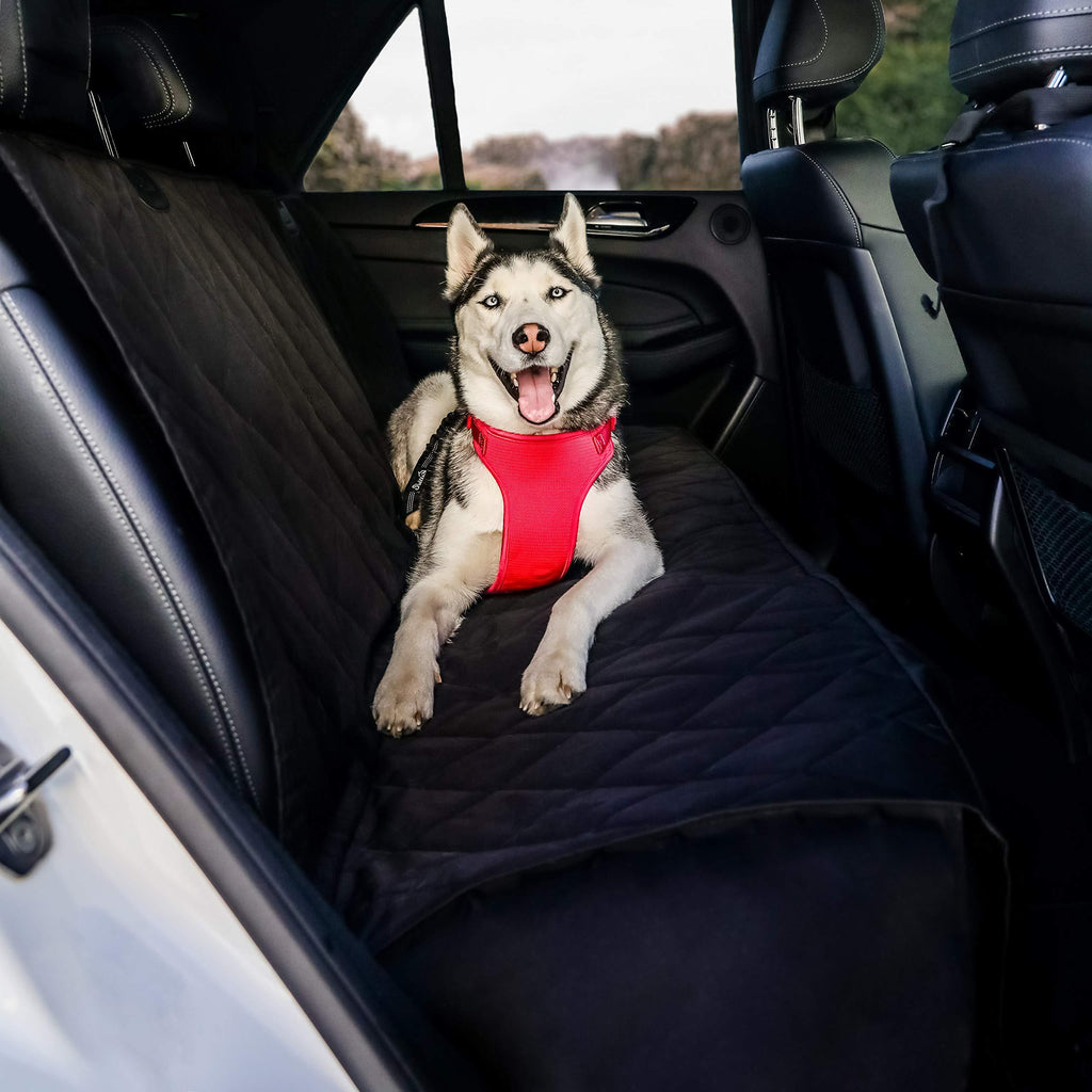 BarksBar Luxury Pet Car Seat Cover with Seat Anchors for Cars, Trucks and SUVs - Black, Water Resistant, Nonslip Backing - Bench Seat & Hammock Convertible Extra Large - PawsPlanet Australia