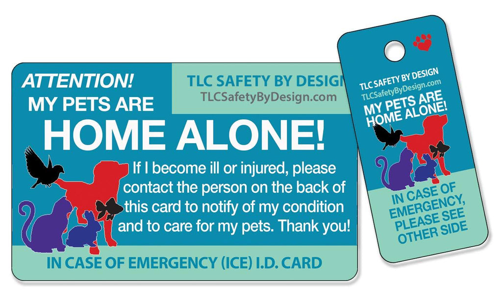 [Australia] - TLC Safety By Design Updated Trademarked My Pets are Home Alone Alert Emergency Medical ICE ID Plastic Contact Wallet Card and Key Tag Dogs Cats with Emergency Contact Call Card Qty. 1 