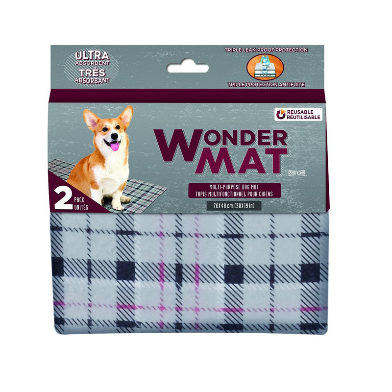 [Australia] - ZEUS Wonder Mat for Dogs, Ultra Absorbant Mat for Leak Proof Protection, Plaid, Medium, 2 Pack 