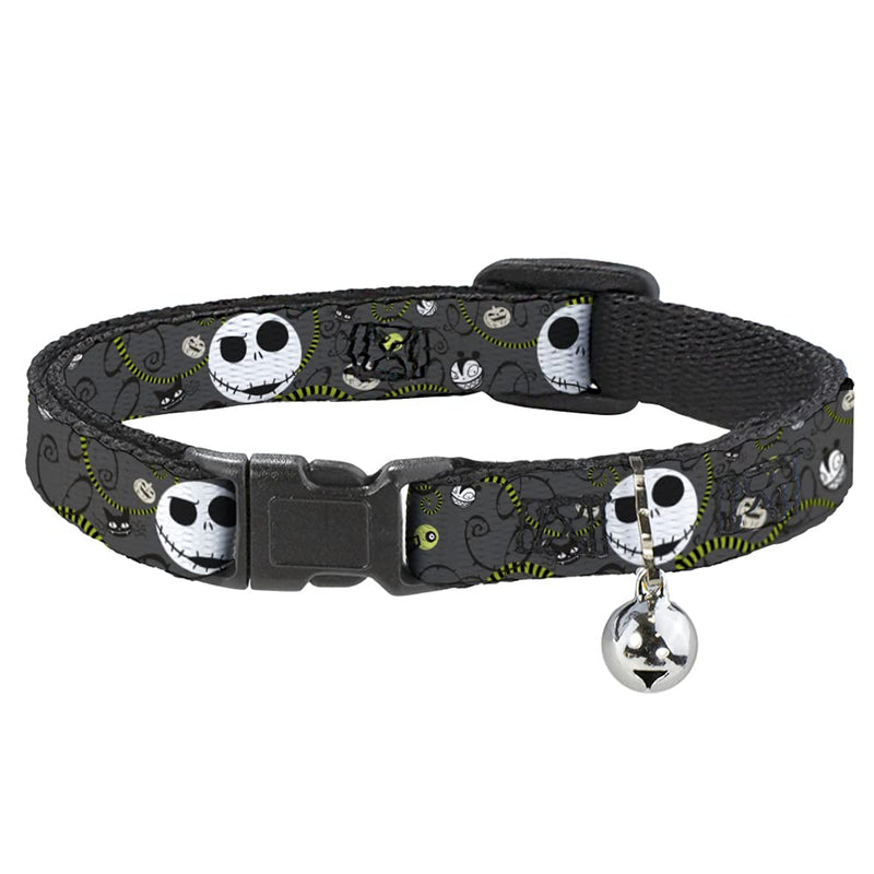 Buckle-Down NBC Jack Expressions/Halloween Elements Gray Disney Breakaway Plastic Clip Collar, Narrow-Large NARROW MEDIUM - Fits 8-12 Inch (0.5 Inch WIDE) - PawsPlanet Australia