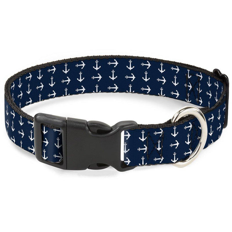 [Australia] - Buckle-Down Plastic Clip Collar - Anchors Navy/White - 1" Wide - Fits 15-26" Neck - Large 