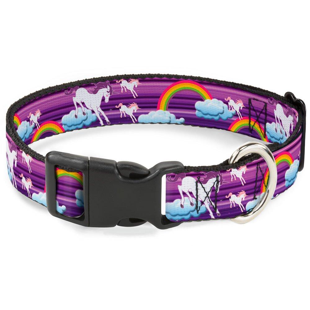 [Australia] - Buckle-Down Plastic Clip Collar - Unicorns/Rainbows w/Stripes Purple - 1" Wide - Fits 15-26" Neck - Large 