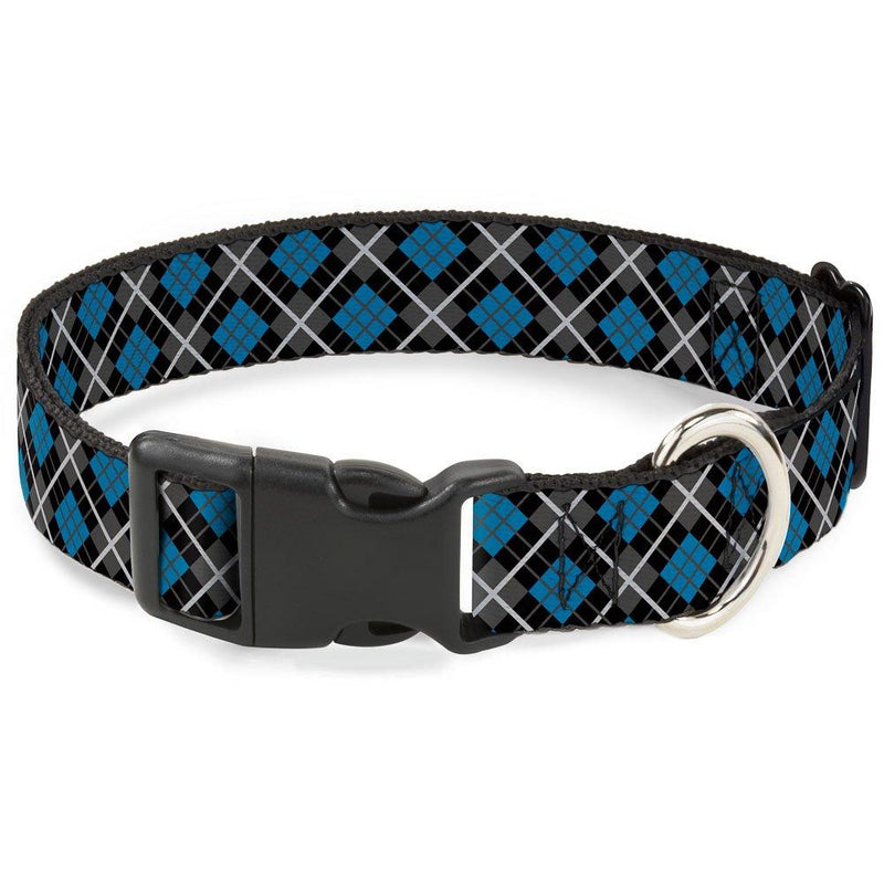 [Australia] - Buckle-Down Dog Collar Plastic Clip Argyle Black Gray Turquoise Available in Adjustable Sizes for Small Medium Large Dogs 1/2" Wide - Fits 9-15" Neck - Large 