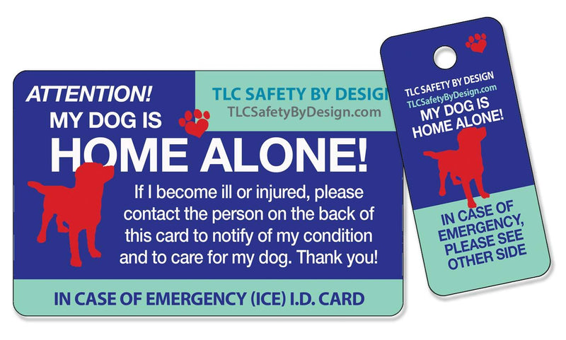 [Australia] - My Dog is Home Alone Pet Alert Emergency ICE ID Plastic Wallet Card and Keytag with Emergency Contact Call Card (Qty. 1) Qty. 1 