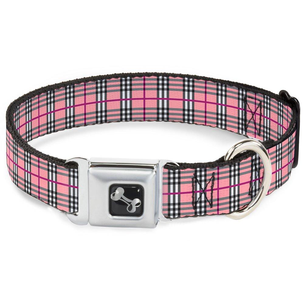 [Australia] - Buckle-Down Seatbelt Buckle Dog Collar - Plaid Pink Large 