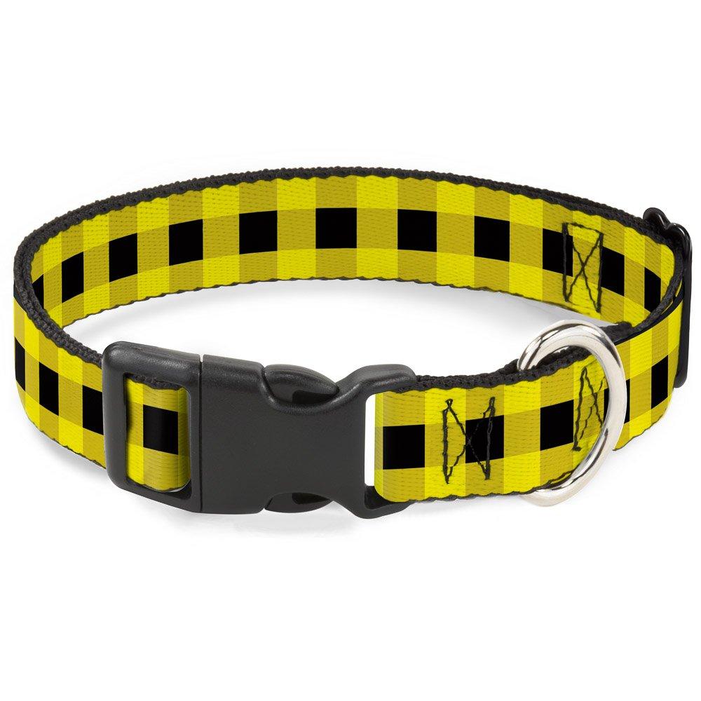 [Australia] - Buckle-Down Plastic Clip Collar - Buffalo Plaid Black/Neon Yellow - 1" Wide - Fits 15-26" Neck - Large 