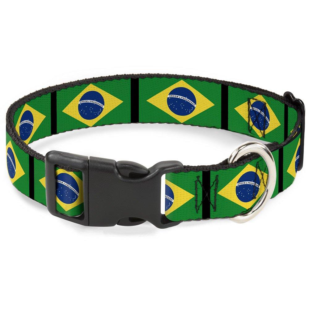 [Australia] - Buckle-Down Plastic Clip Collar - Brazil Flags - 1" Wide - Fits 15-26" Neck - Large 