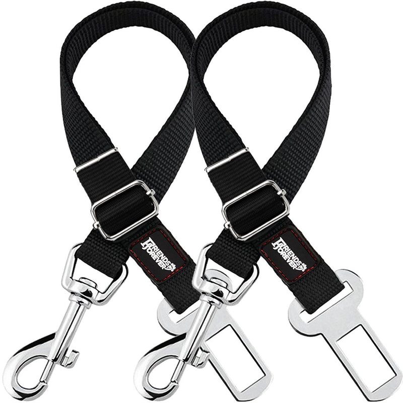 [Australia] - Friends Forever Durable Dog Seatbelt for Carseat, Dog Seat Belt for Vehicle, Tether Attachment to Pet Harness, 20-32 Inches Adjustable Length, Crash Tested Nylon Black, 2-Pack Set Non-Elastic 