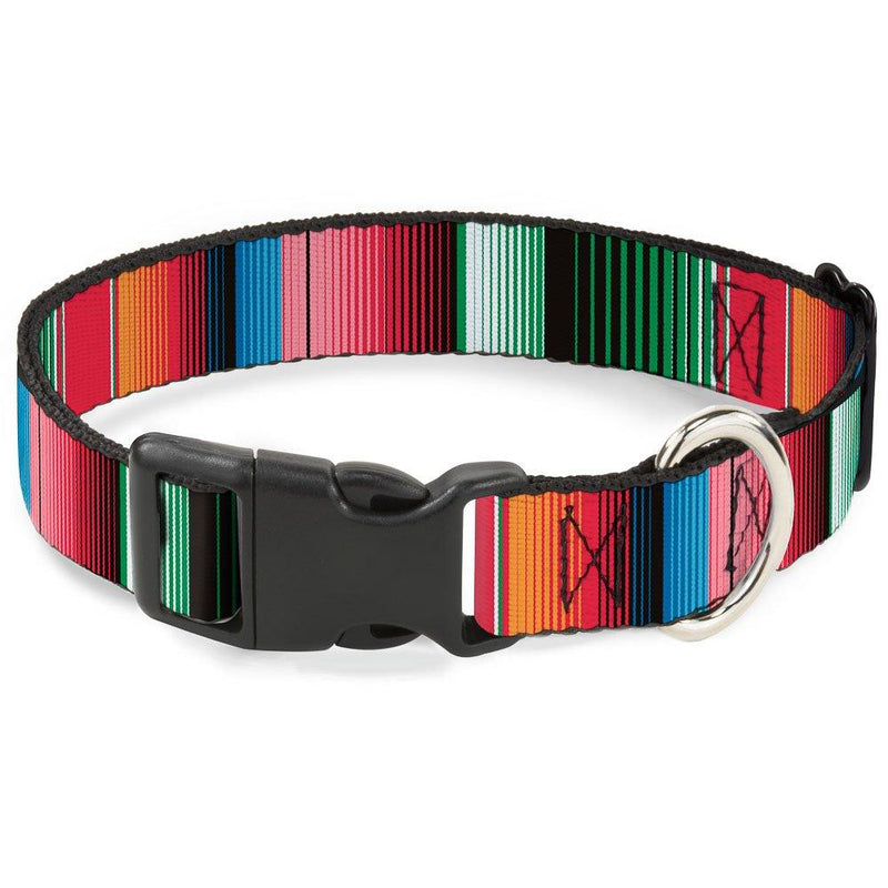 [Australia] - Buckle-Down Plastic Clip Collar - Zarape5 Vertical Multi Color Stripe - 1" Wide - Fits 15-26" Neck - Large 