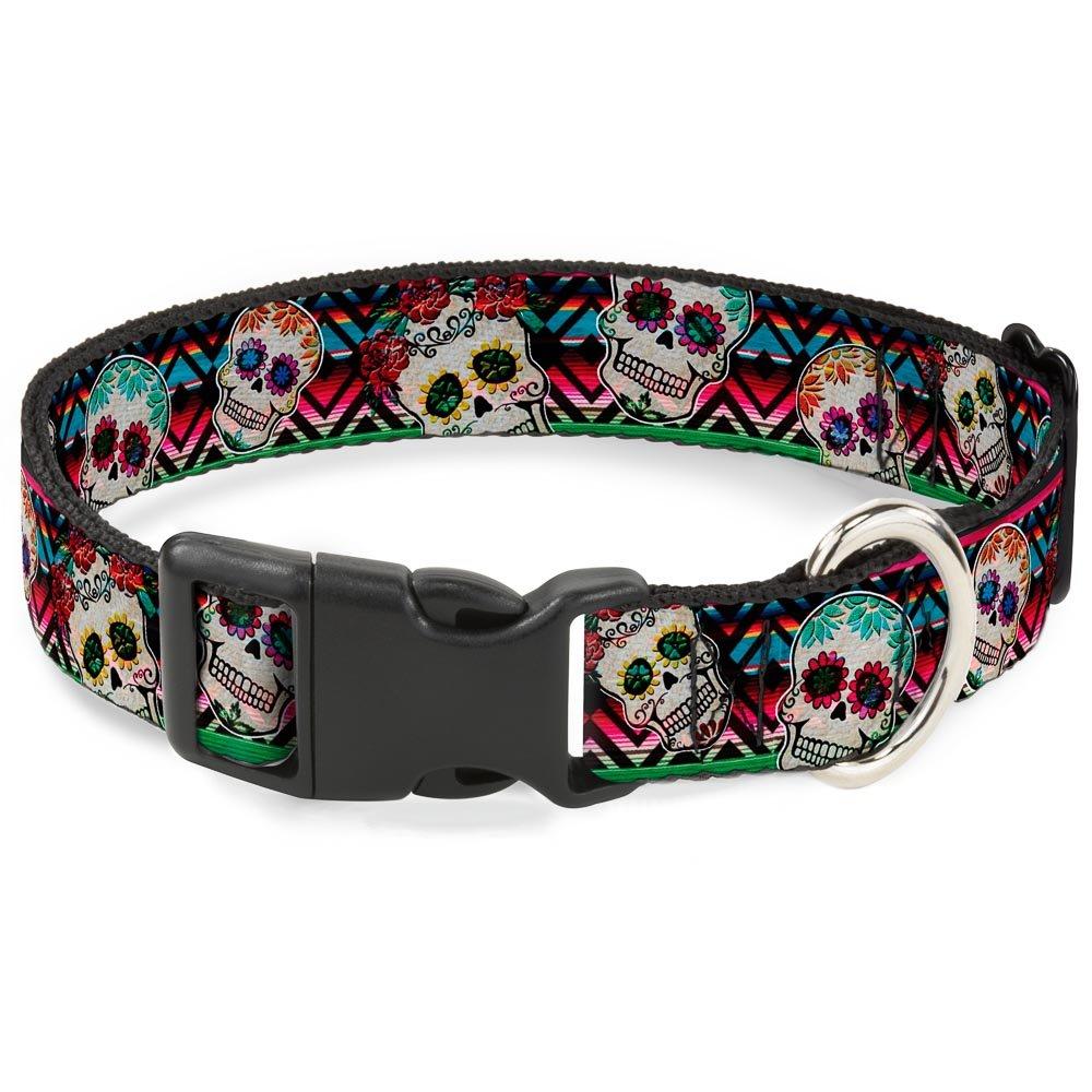 [Australia] - Buckle-Down Plastic Clip Collar - Sugar Skulls Zarape Multi Color - 1/2" Wide - Fits 8-12" Neck - Medium 