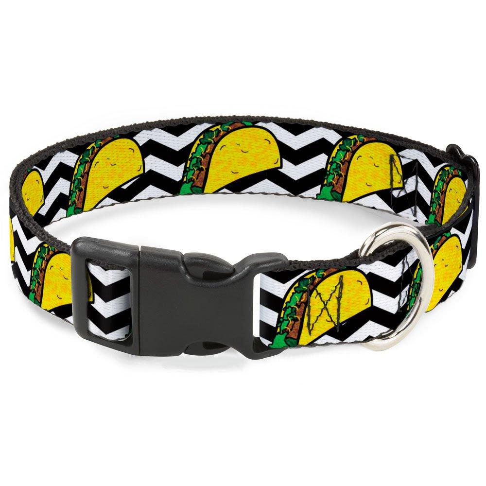 [Australia] - Buckle-Down Plastic Clip Collar - Taco/Chevron Black/White - 1" Wide - Fits 11-17" Neck - Medium 