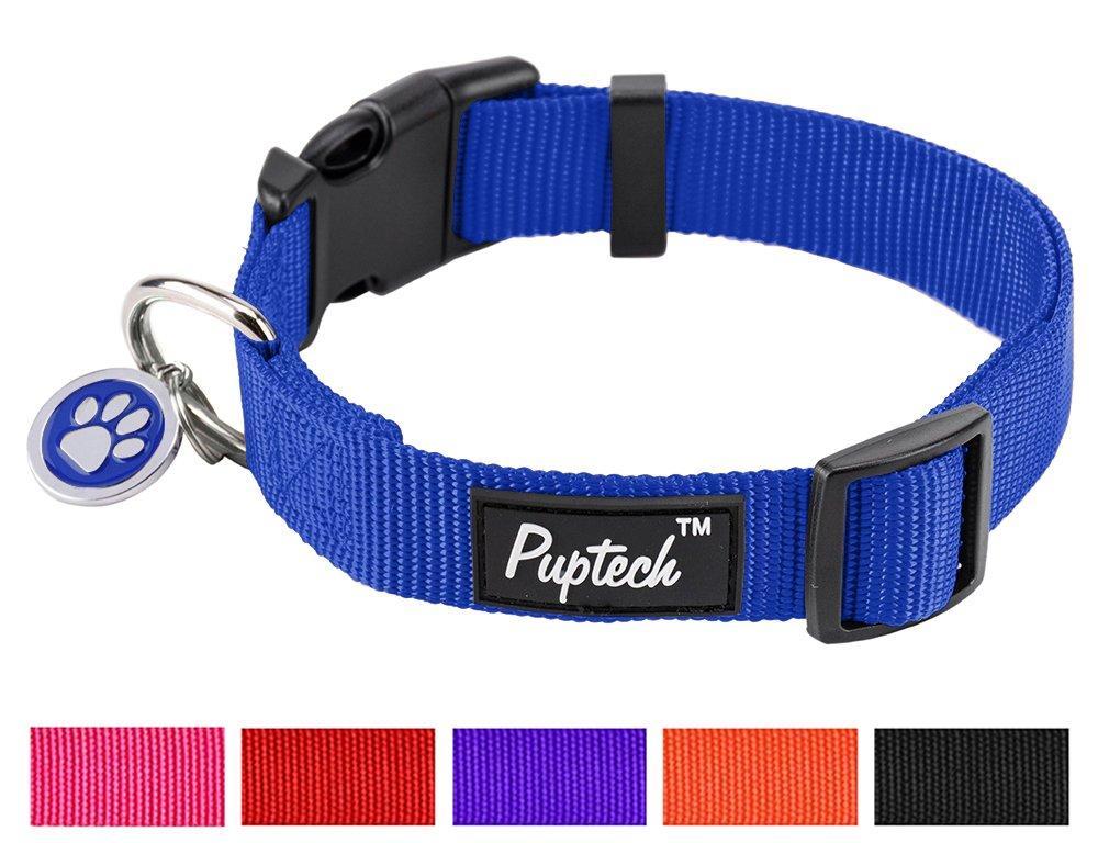 [Australia] - PUPTECK Basic Nylon Dog Collar Designer Solid Adjustable Puppy Pet Fancy Collars with ID Tag XS (7.5-10.2 inches) Navy Blue 