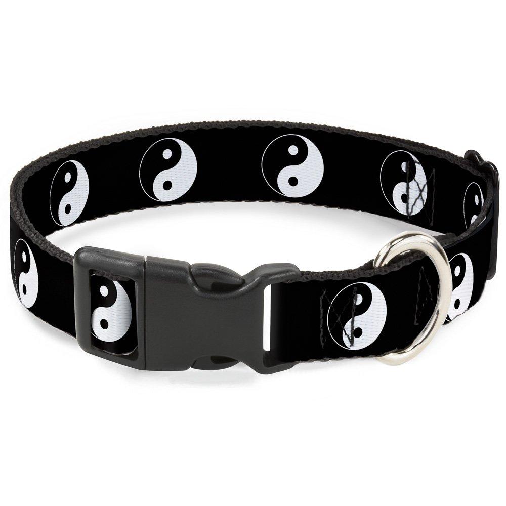 [Australia] - Buckle-Down Plastic Clip Collar - Yin Yang Symbol Black/White - 1" Wide - Fits 11-17" Neck - Medium 