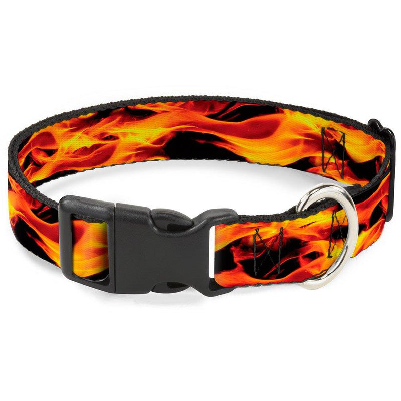 [Australia] - Buckle-Down Plastic Clip Collar - Flames Vivid Black/Orange - 1/2" Wide - Fits 9-15" Neck - Large 