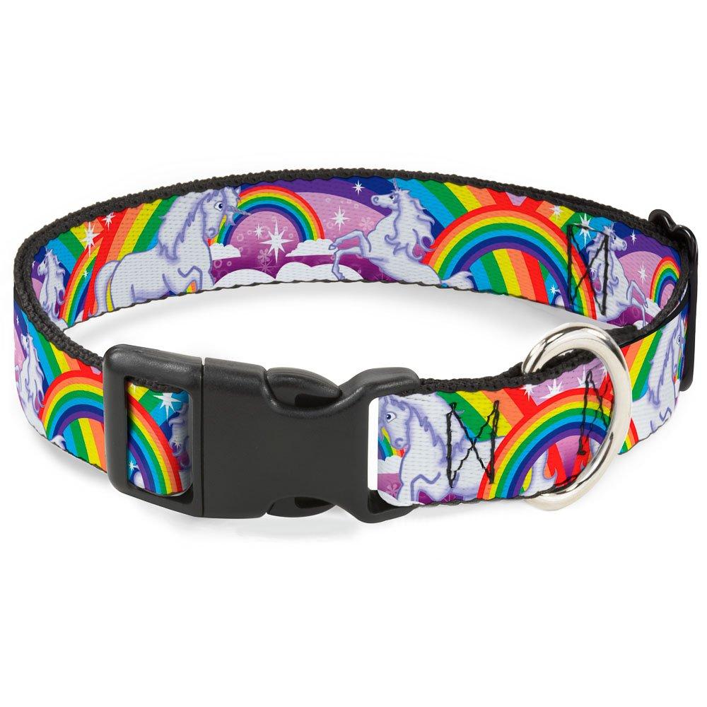 [Australia] - Buckle-Down Plastic Clip Collar - Unicorns in Rainbows w/Sparkles/Purple - 1" Wide - Fits 11-17" Neck - Medium 