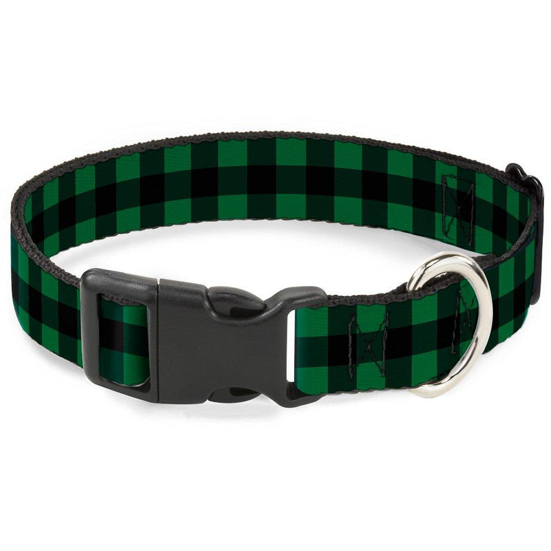 [Australia] - Buckle-Down Plastic Clip Collar - Buffalo Plaid Black/Green - 1" Wide - Fits 15-26" Neck - Large 