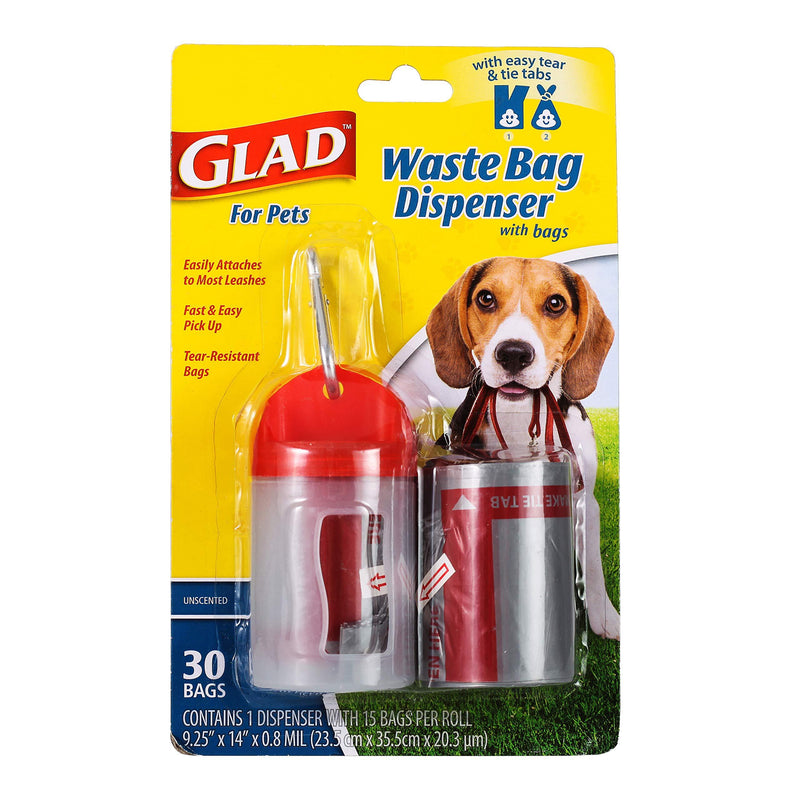 Glad for Pets Dog Waste Bags and Dog Poop Bag Dispenser, Scented and Unscented - Large Heavy Duty Pet Waste Bags, 15 Bags Per Roll - Poop Bags for Dogs, Waste bags for Dogs, Dog Bags for Poop 30 Count Unscented - With Dispenser - PawsPlanet Australia