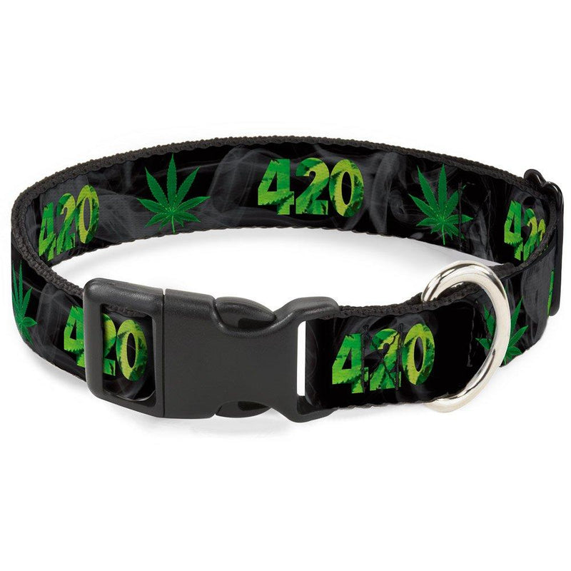 [Australia] - Buckle-Down Plastic Clip Collar - 420 Pot Leaf Black Smoke Green - Narrow-Small 6-9", Multicolor 