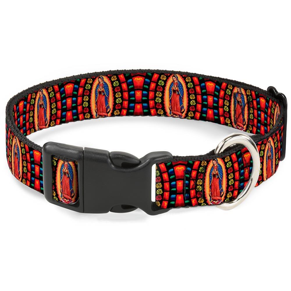 [Australia] - Buckle-Down Dog Collar Plastic Clip Virgen De Guadalupe Roses Black Multi Color Available in Adjustable Sizes for Small Medium Large Dogs 1/2" Wide - Fits 8-12" Neck - Medium 