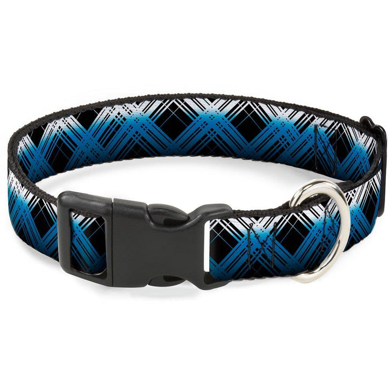 [Australia] - Buckle-Down Dog Collar Plastic Clip Plaid X Gradient Black White Blue Available in Adjustable Sizes for Small Medium Large Dogs 1/2" Wide - Fits 8-12" Neck - Medium 