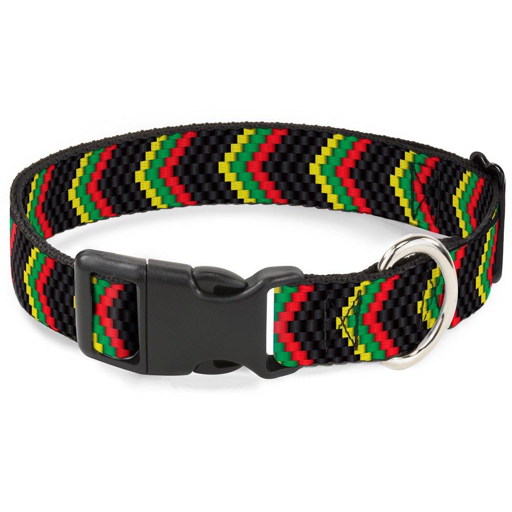 [Australia] - Buckle-Down Plastic Clip Collar - Chevron Weave Black/Rasta - 1/2" Wide - Fits 6-9" Neck - Small 