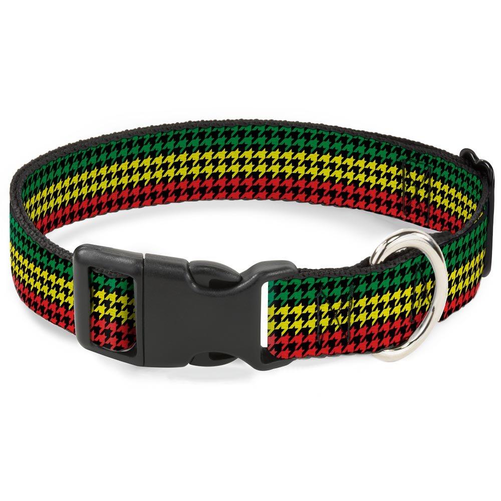 [Australia] - Buckle-Down Dog Collar Plastic Clip Houndstooth Black Rasta Available in Adjustable Sizes for Small Medium Large Dogs 1/2" Wide - Fits 8-12" Neck - Medium 