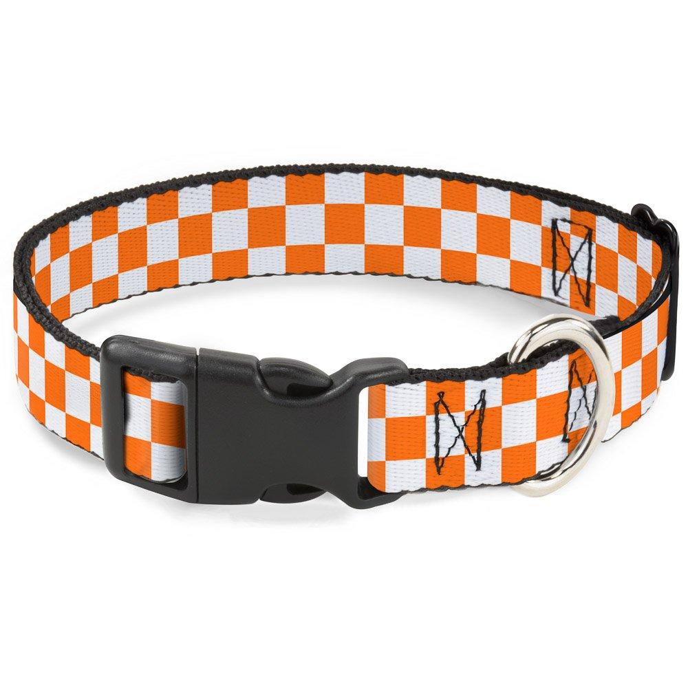 Buckle-Down Plastic Clip Collar - Checker White/TN Orange - 1" Wide - Fits 15-26" Neck - Large - PawsPlanet Australia