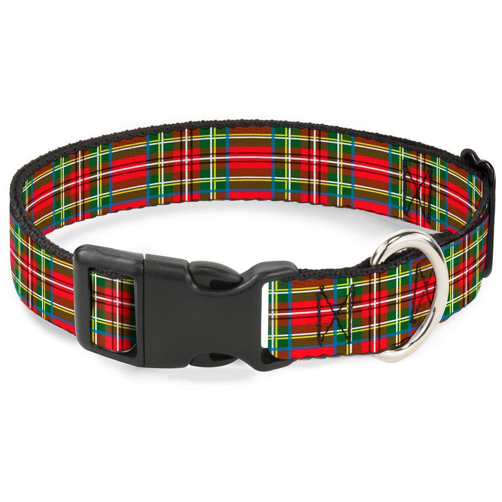 [Australia] - Buckle-Down Dog Collar Plastic Clip Tartan Plaid Red Green Available in Adjustable Sizes for Small Medium Large Dogs 1.5" Wide - Fits 18-32" Neck - Large 