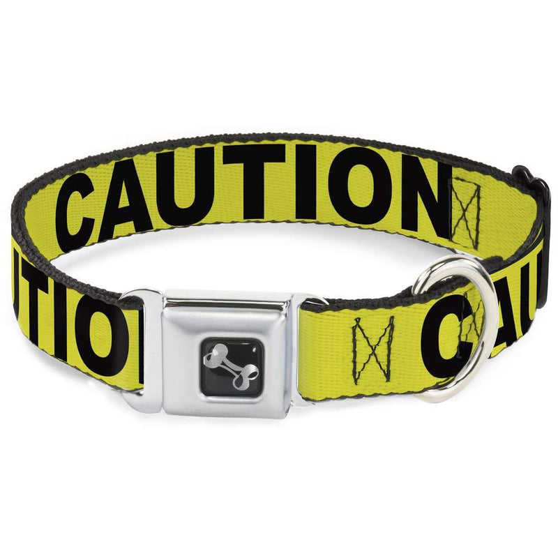 [Australia] - Buckle-Down Dog Collar Seatbelt Buckle Caution Yellow Black Available in Adjustable Sizes for Small Medium Large Dogs 1" Wide - Fits 15-26" Neck - Large 