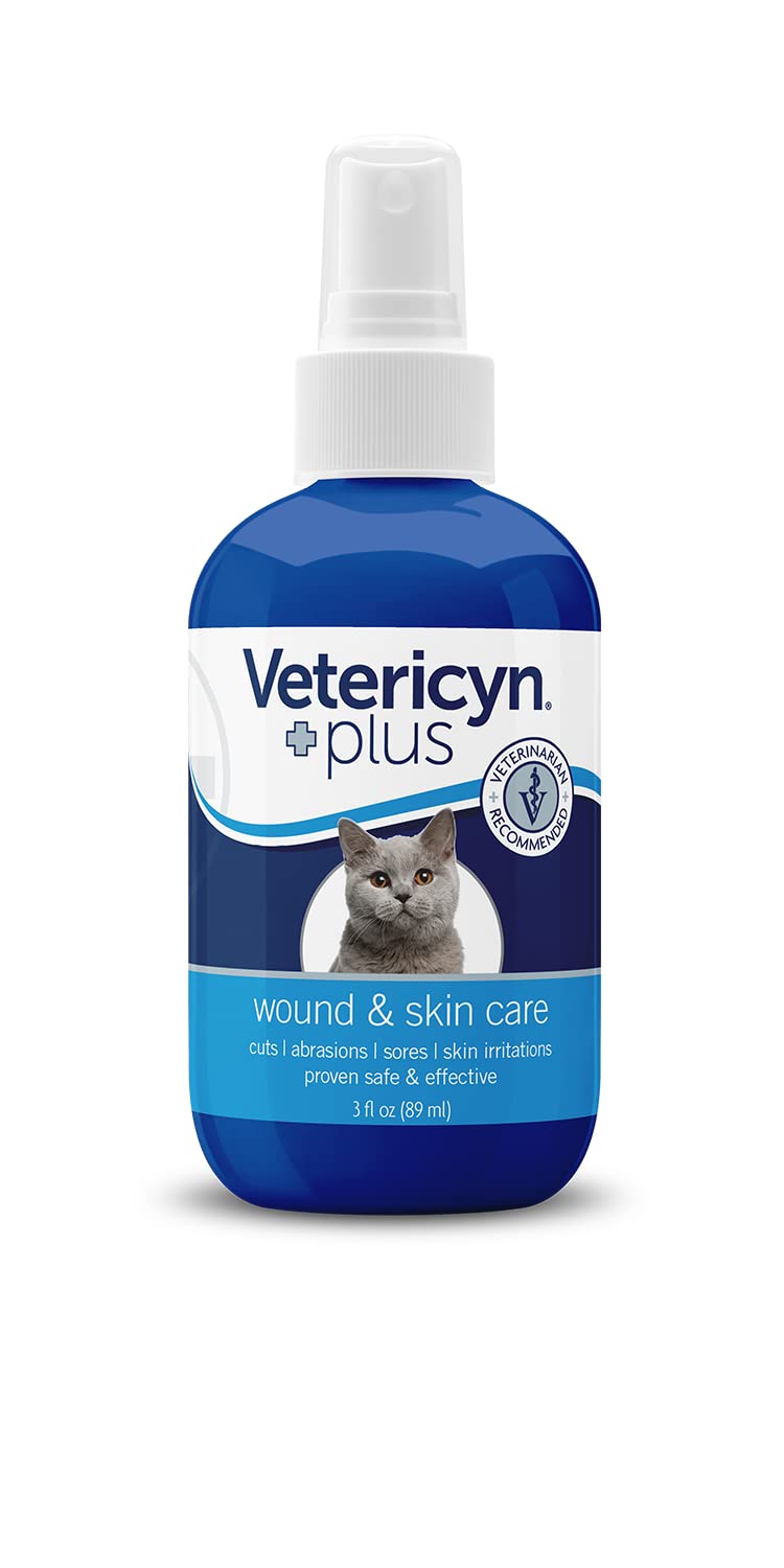 Vetericyn Plus Feline Wound and Skin Care. Spray to Clean Cuts and Wounds on Cats. Offers Itch and Irritation Relief. Safe for All Ages 3 oz. (Packaging/Bottle Color May Vary) - PawsPlanet Australia