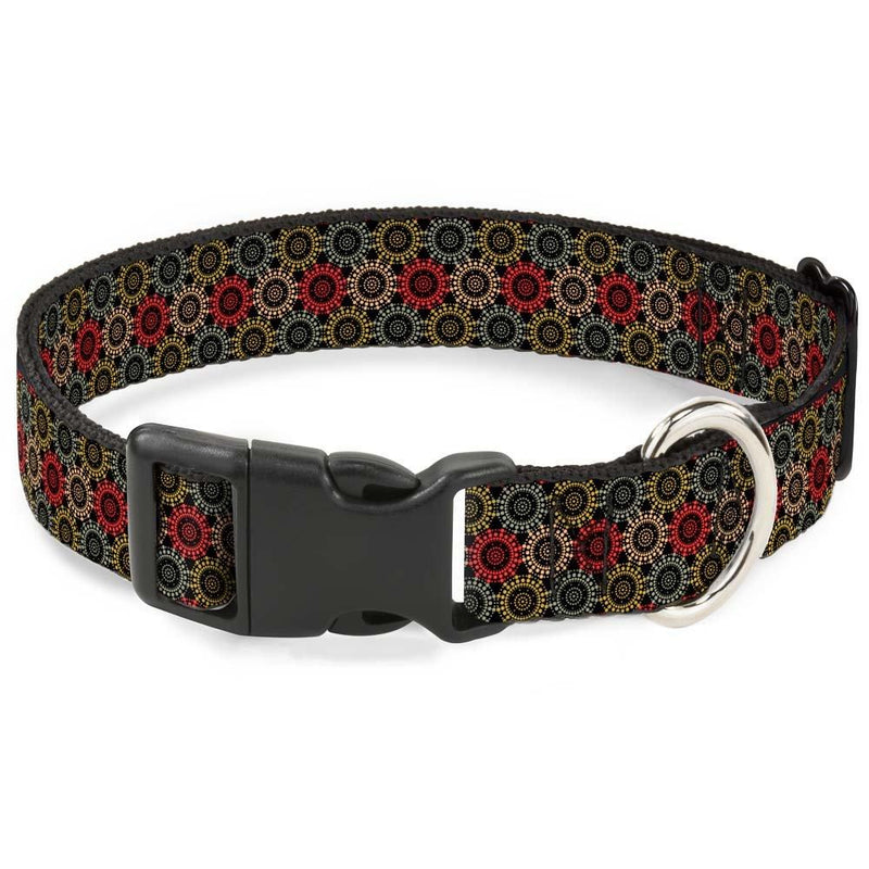 [Australia] - Buckle-Down Plastic Clip Collar - Aboriginal Black/Cream/Multi Color - 1.5" Wide - Fits 16-23" Neck - Medium 