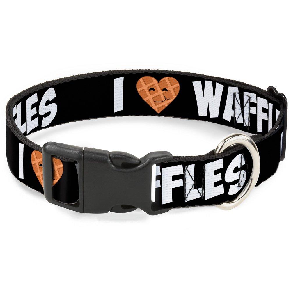 [Australia] - Buckle-Down Plastic Clip Collar - I Heart Waffles Text - 1" Wide - Fits 9-15" Neck - Small 