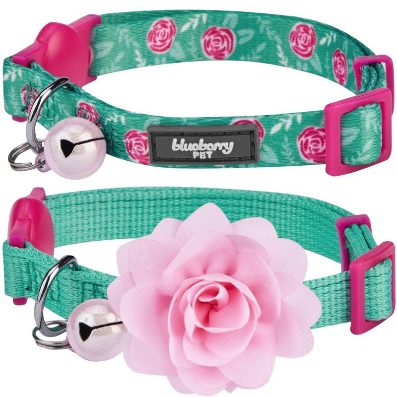[Australia] - Blueberry Pet 3 Patterns The Power of All in One Breakaway Cat Collars, with Personalization Options Regular - 9"-13" Neck Pack of 2 - Relaxing Jungle Green 